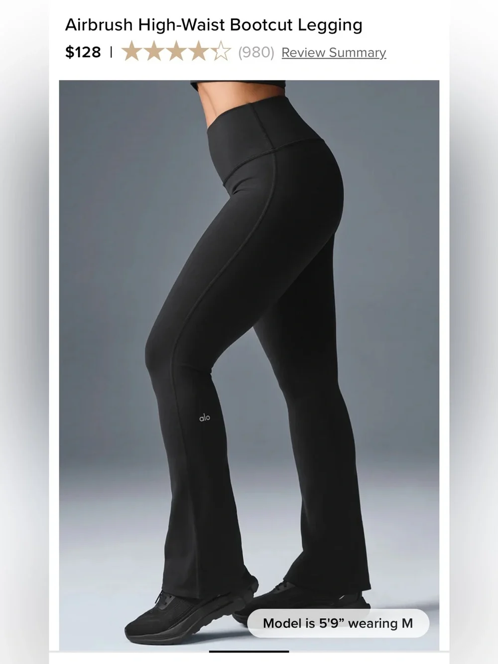 Alo Yoga Airbrush High-Waist Bootcut Leggings 32” Sz Medium Black Full Length